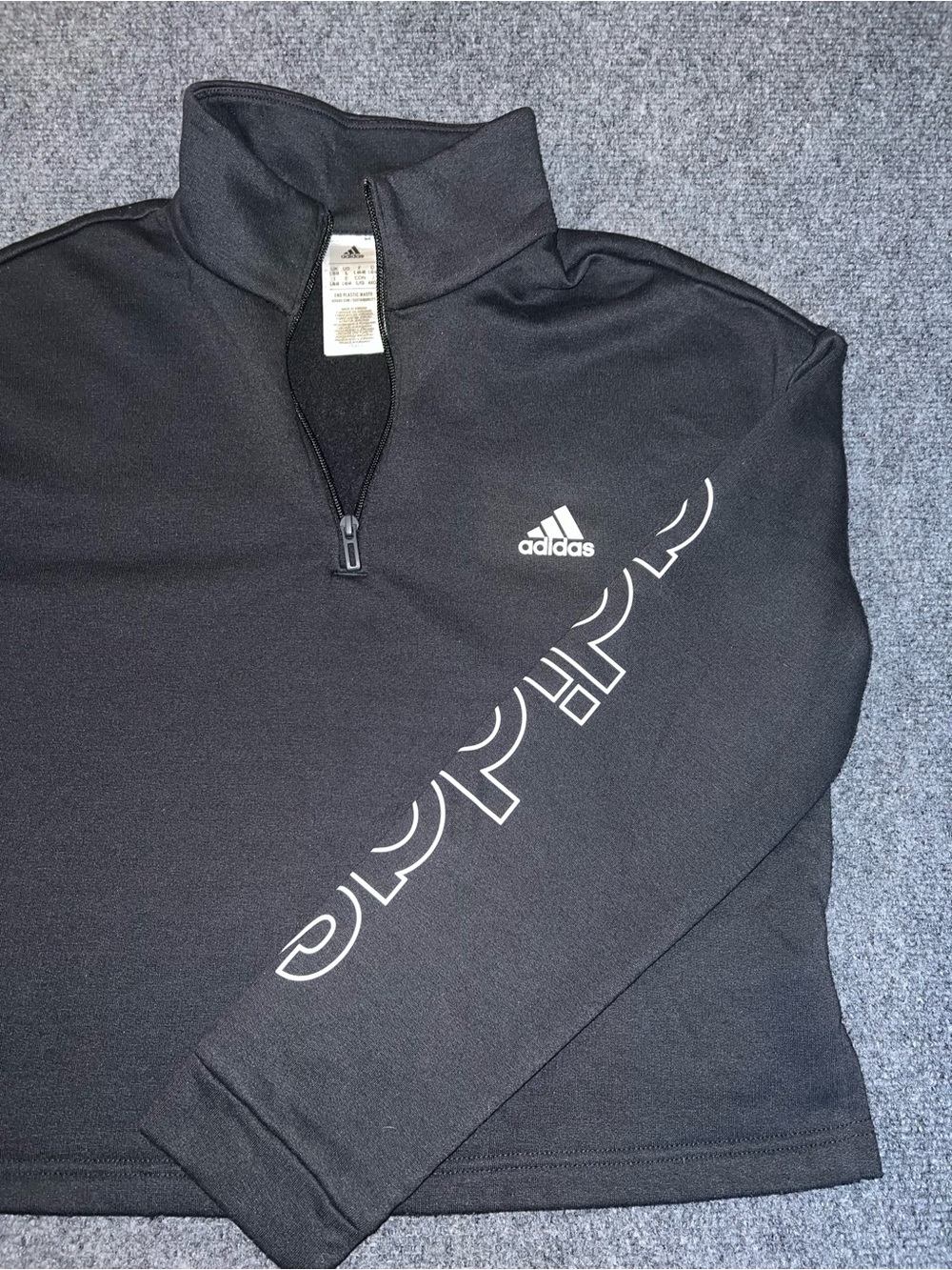 adidas Black Quarter-Zip Pullover with Diagonal Sleeve Logo